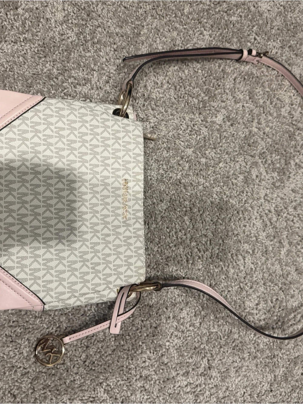 Michael Kors Light Pink and Beige Signature MK Crossbody Bag